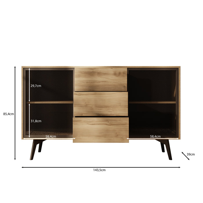 Meubella - Spa - Dressoir - Eiken - 144x39x85 cm