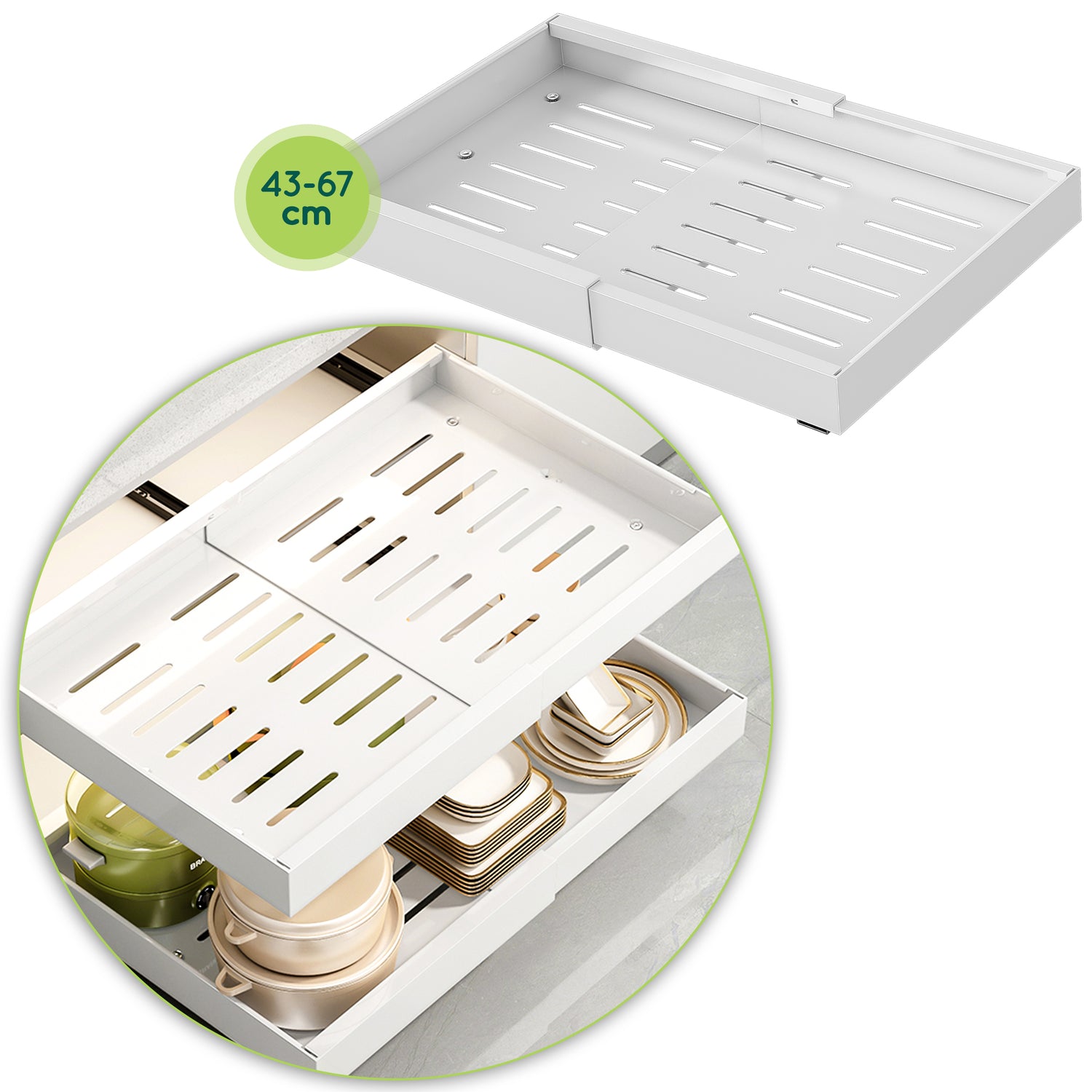 XIVADA Keukenorganizer - Schuiflade  - Aluminium - Verstelbaar - Wit