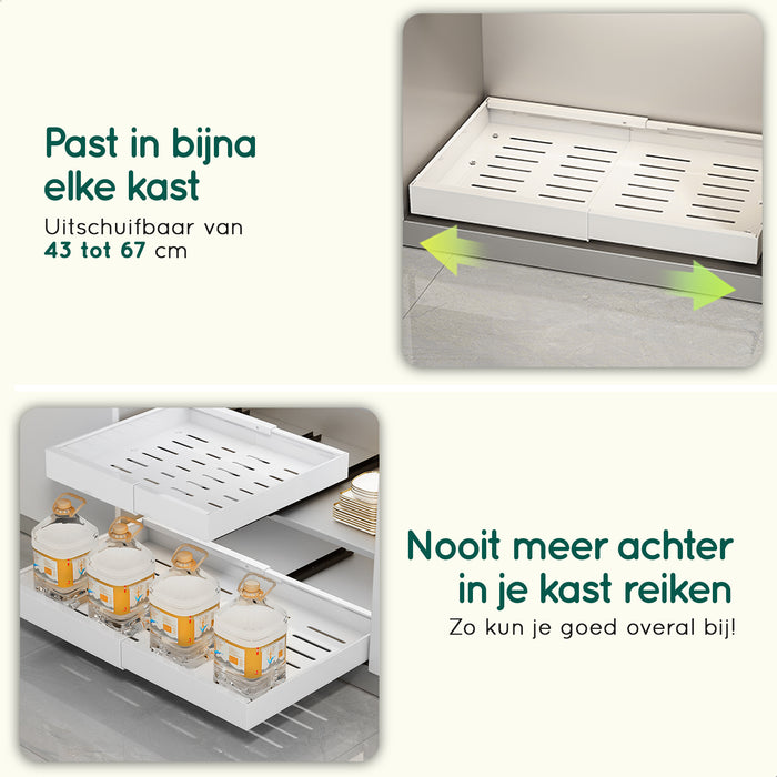 XIVADA Keukenorganizer - Schuiflade  - Aluminium - Verstelbaar - Wit