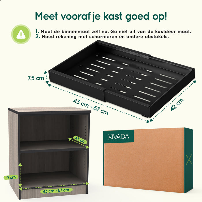 XIVADA Keukenorganizer - Schuiflade  - Aluminium - Verstelbaar - Zwart