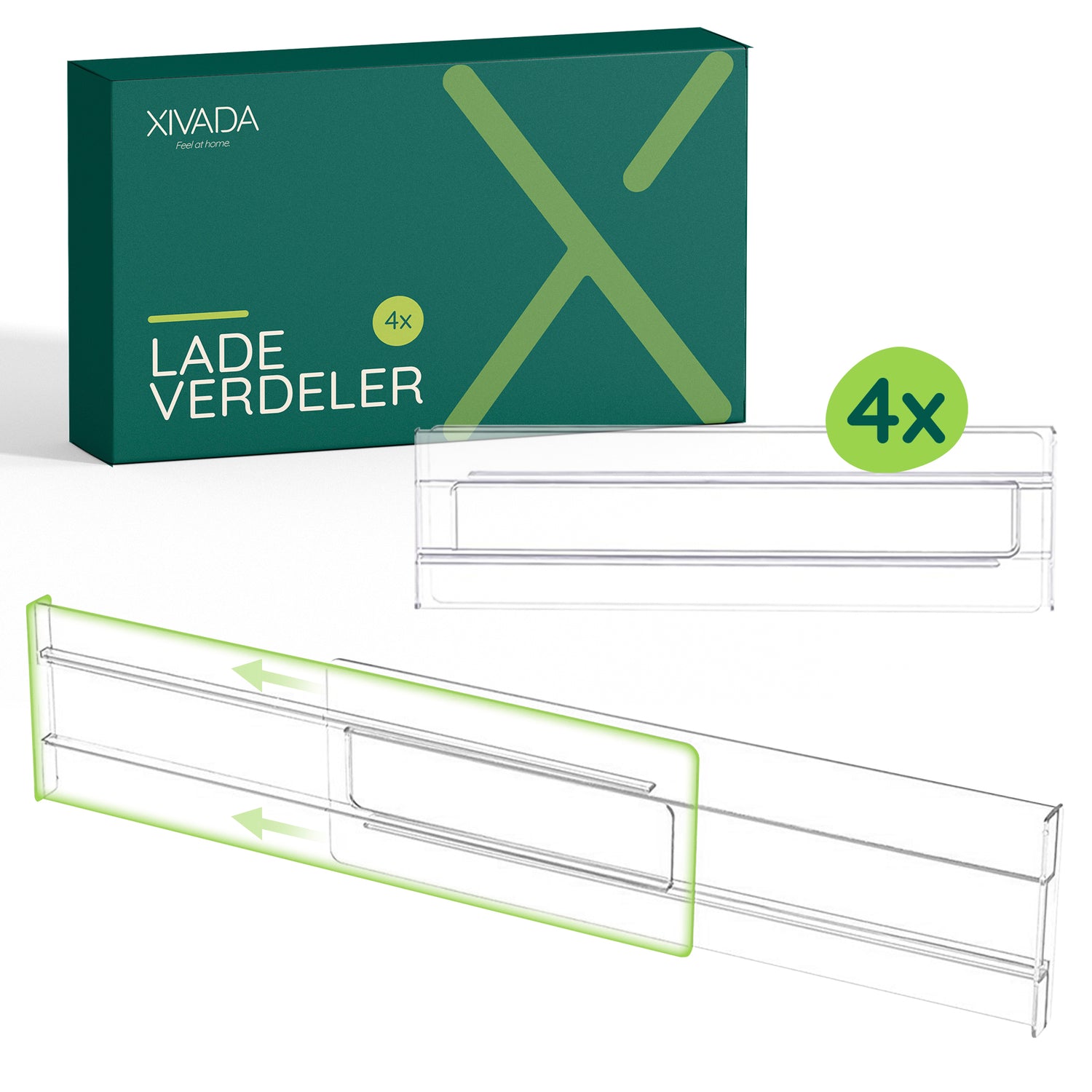 XIVADA Lade verdeler Ezra - Verstelbaar - Transparant - PET - 4 stuks