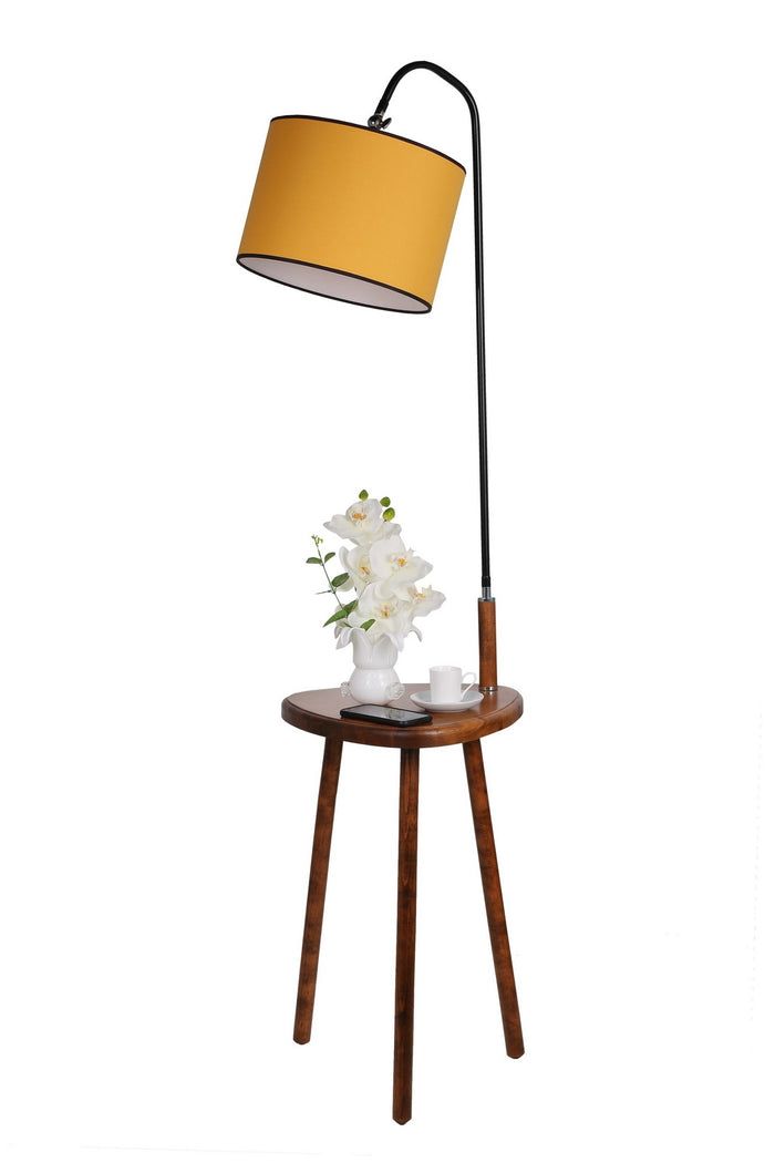 Giga Meubel - Vloerlamp Geel|Walnoot - 30x30x160cm - Demet