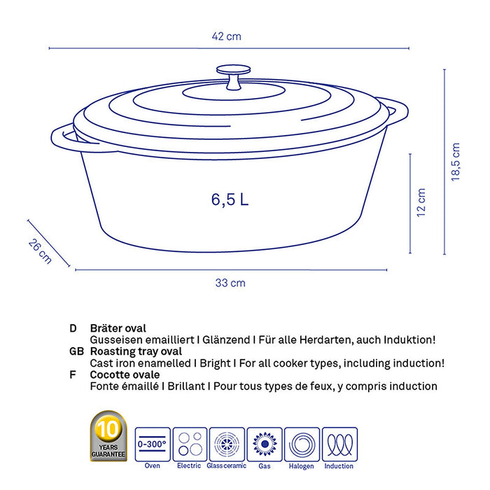 Braadpan Gietijzer Ovaal Rood, 33 cm x 26 cm- Kela | Calido