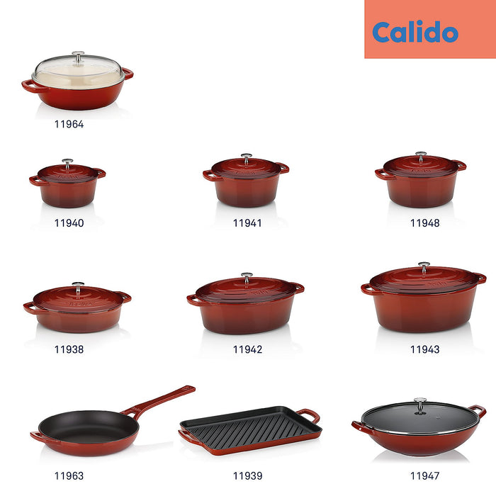 Braadpan Gietijzer Ovaal Rood, 33 cm x 26 cm- Kela | Calido