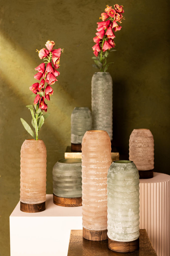 PTMD Yana Brown Mattre Ribbed Glass Vase Round Low