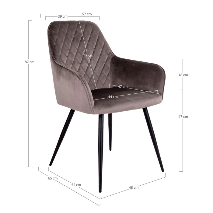 Harbo Dining Chair - Dining Chair, velvet, mushroom, black legs