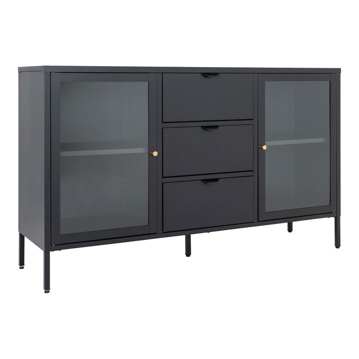 House Nordic Dalby Zwart | Glas Dressoir 2-Deuren 3-Lades