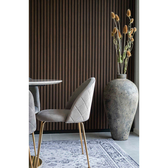 Geneve Dining Chair - Dining Chair, velvet, grey, brass look legs