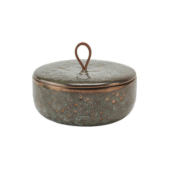 Ugo Schaal Met Deksel Vintage Bronze | Bruin | Geel | Goud | Stoneware
