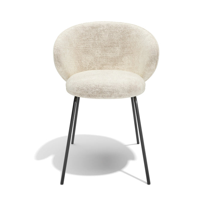 Set van 2 fluwelen stoelen met crèmekleurige structuur en zwarte poten