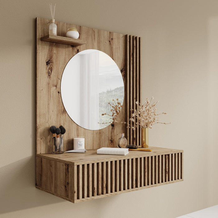 Meubella - Kaptafel Evy - Eiken - 85 cm - Met spiegel