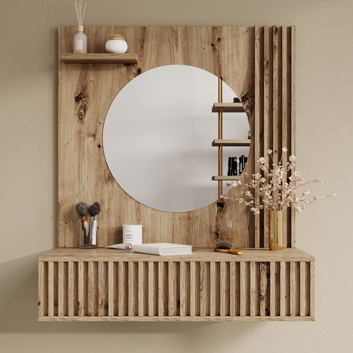 Meubella - Kaptafel Evy - Eiken - 85 cm - Met spiegel