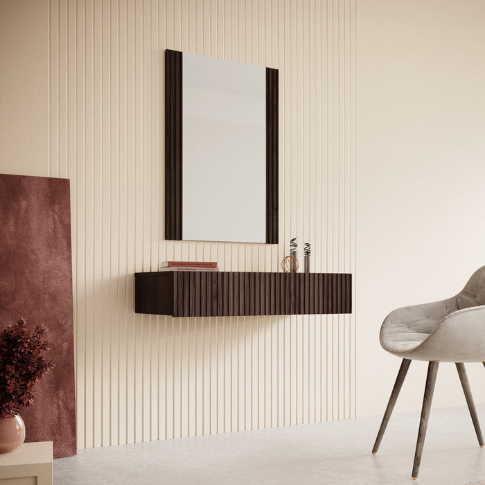 Meubella - Kaptafel Tartagal - Donkerbruin eiken - 80 cm - Met spiegel