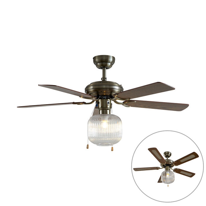 QAZQA Plafondventilator messing met hout 107.5cm met trekschakelaar -