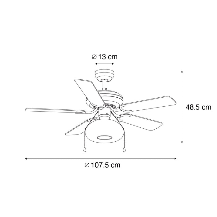QAZQA Plafondventilator zwart 107.5cm met trekschakelaar - Mistral
