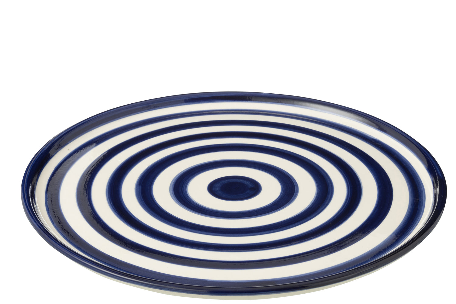 J-Line bord Granada Stripes - keramiek - wit|blauw