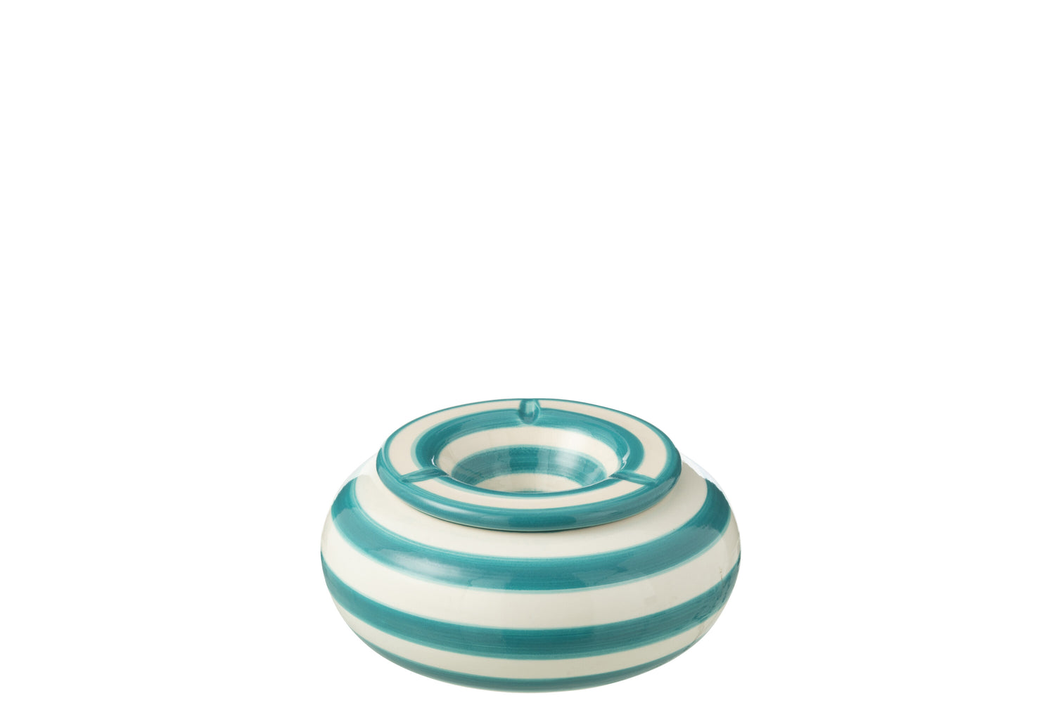 J-Line asbak Granada Stripes - keramiek - wit|aqua - large
