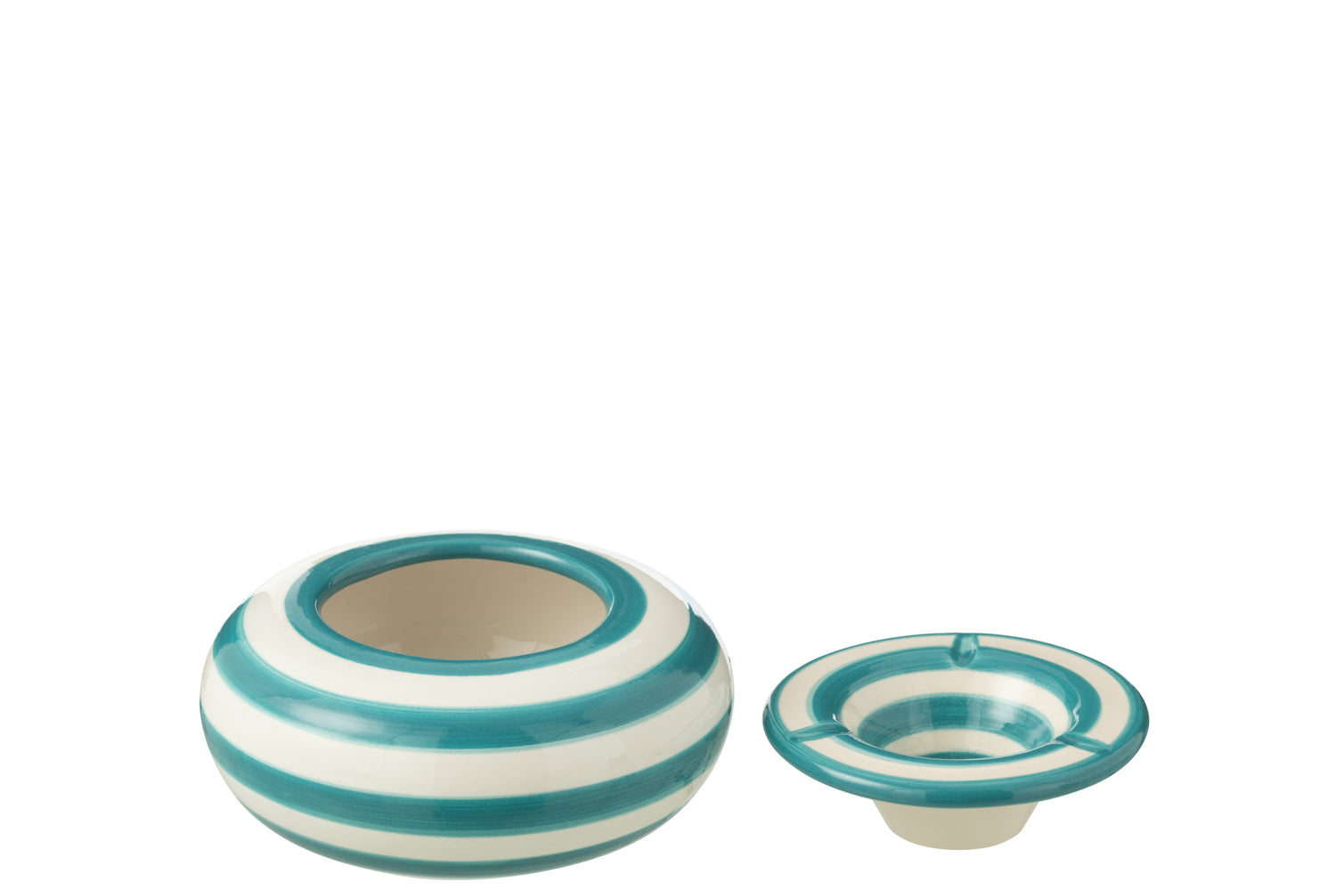 J-Line asbak Granada Stripes - keramiek - wit|aqua - small