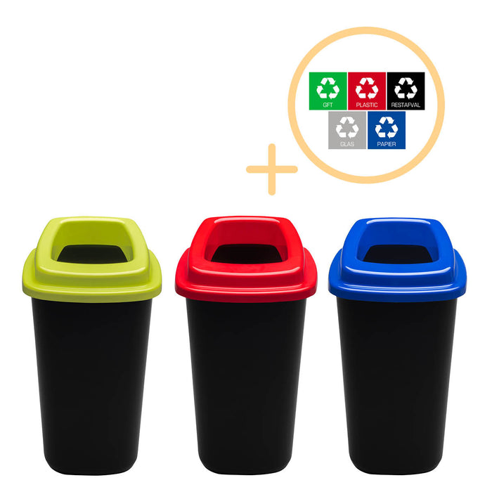 Plafor Sort Bin Prullenbak 45L – Set van 3, Blauw|Groen|Rood