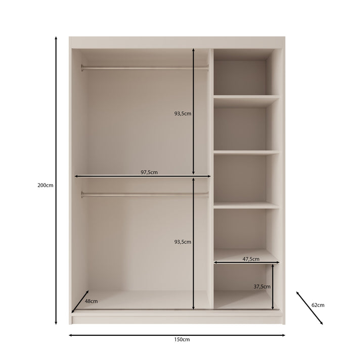 Meubella - Kledingkast Bodhi - Zwart - 150 cm - Met spiegel