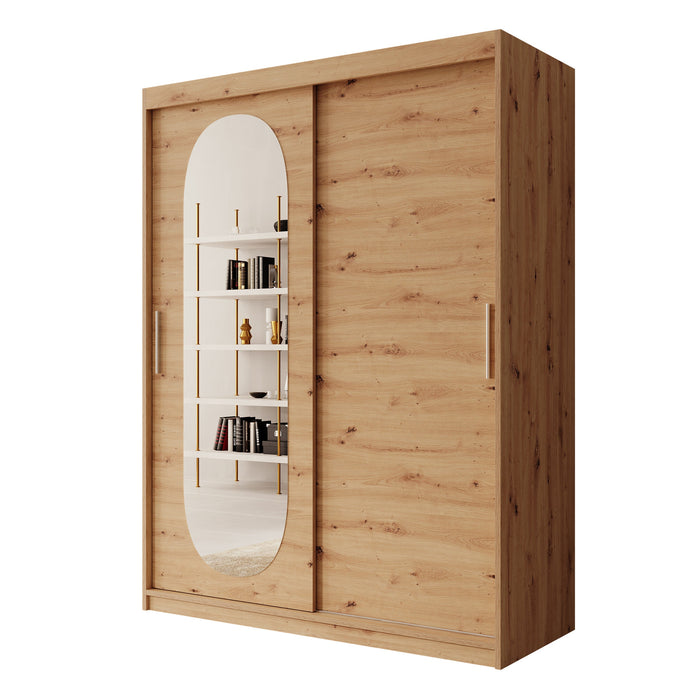 Meubella - Kledingkast Bodhi - Eiken - 150 cm - Met spiegel