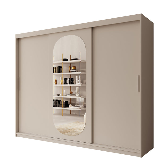 Meubella - Kledingkast Bodhi - Beige - 250 cm - Met spiegel