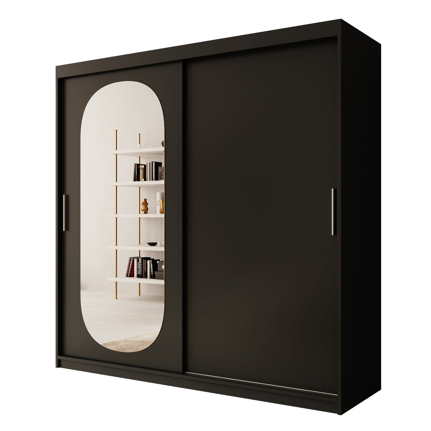 Meubella - Kledingkast Bodhi - Zwart - 200 cm - Met spiegel