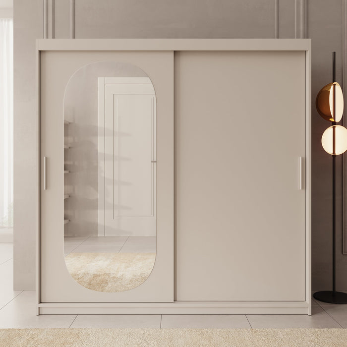 Meubella - Kledingkast Bodhi - Beige - 200 cm - Met spiegel