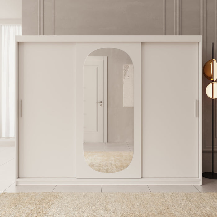 Meubella - Kledingkast Bodhi - Wit - 250 cm - Met spiegel