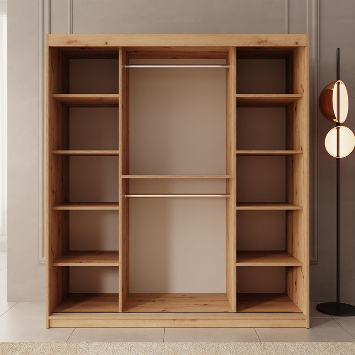 Meubella - Kledingkast Bodhi - Eiken - 180 cm - Met spiegel