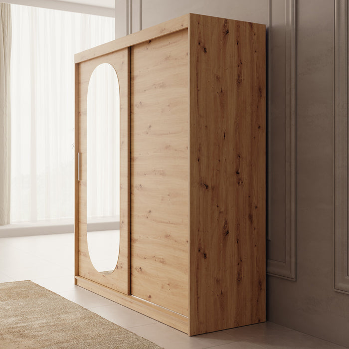 Meubella - Kledingkast Bodhi - Eiken - 180 cm - Met spiegel