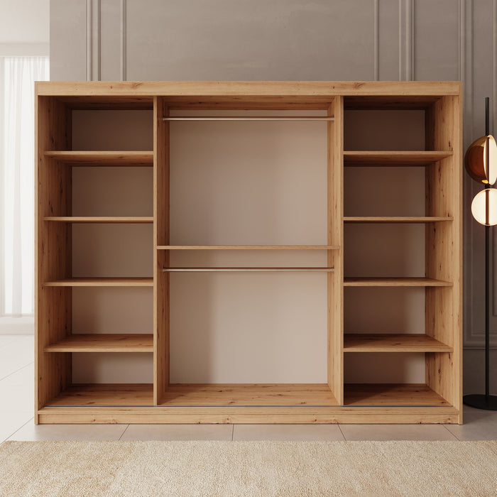 Meubella - Kledingkast Bodhi - Eiken - 250 cm - Met spiegel