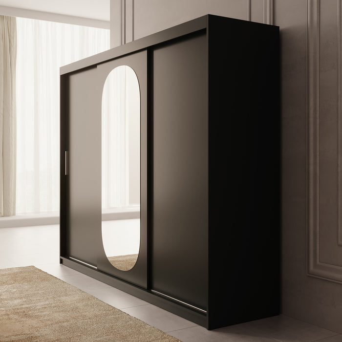 Meubella - Kledingkast Bodhi - Zwart - 250 cm - Met spiegel