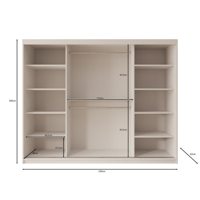 Meubella - Kledingkast Bodhi - Zwart - 250 cm - Met spiegel
