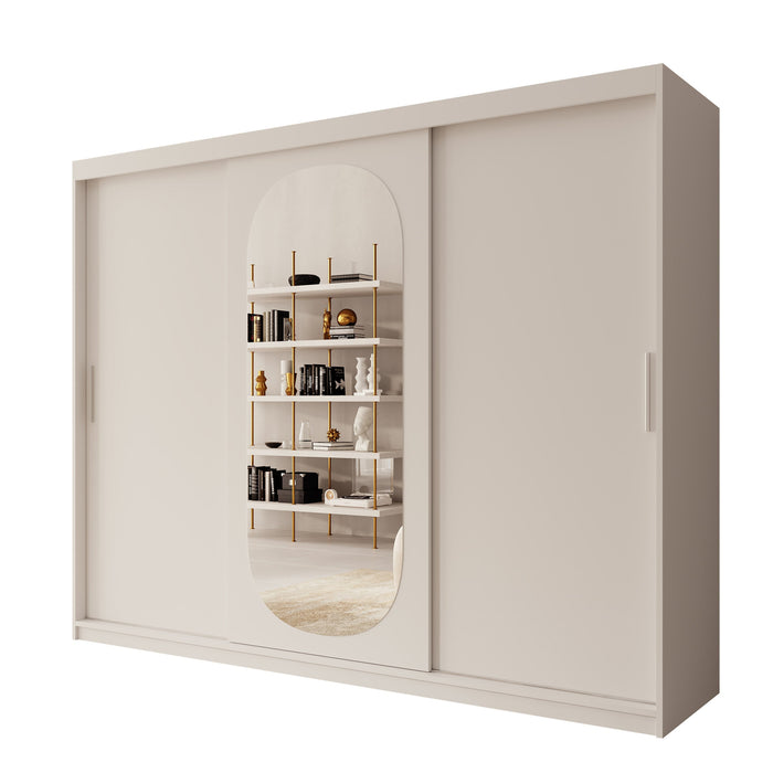 Meubella - Kledingkast Bodhi - Wit - 250 cm - Met spiegel