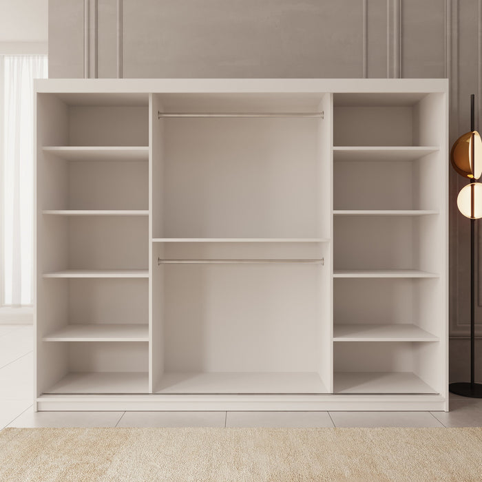 Meubella - Kledingkast Bodhi - Wit - 250 cm - Met spiegel