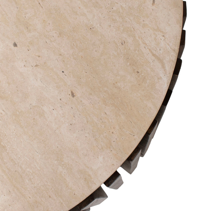 Giga Meubel - Salontafel Ø70cm Travertin - Bruin Houten Onderstel