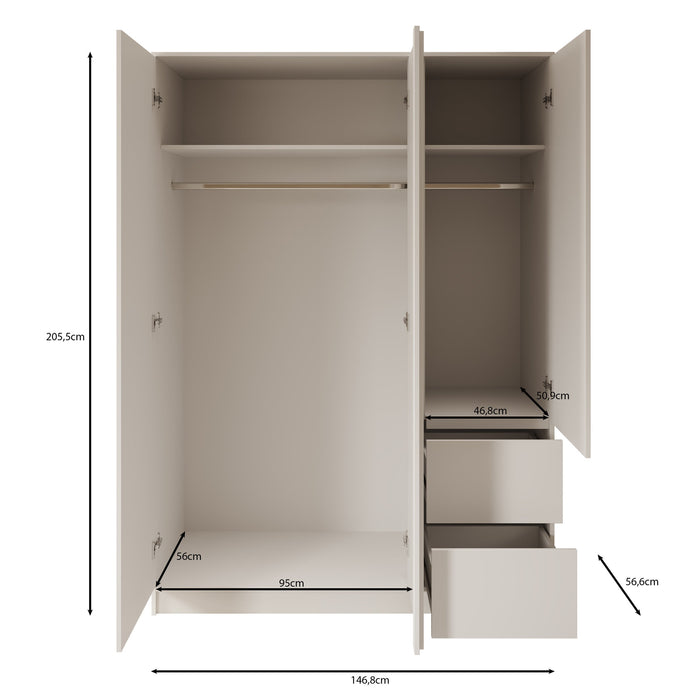 Meubella - Kledingkast Brett - Eiken - 147 cm