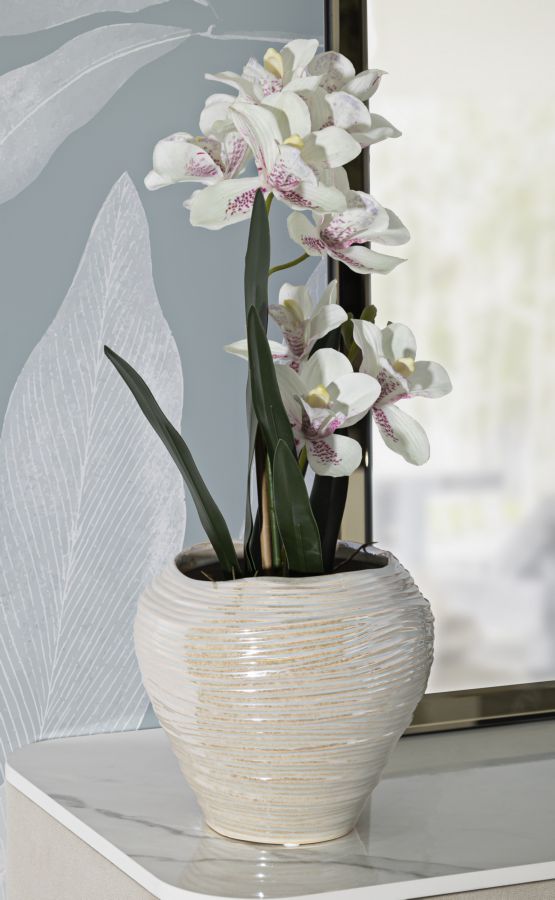 Parelmoerkleurige keramische vaas ø 22x20 cm