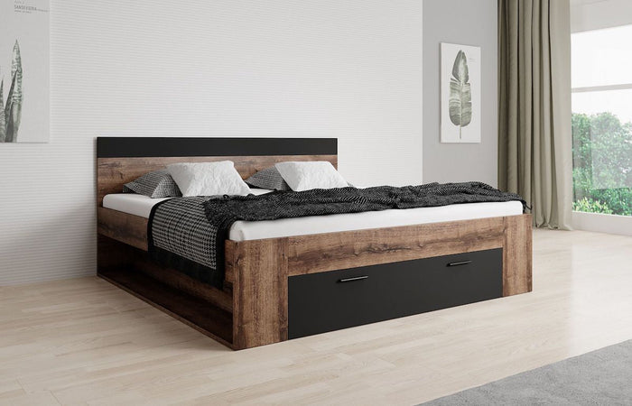 Meubella - Tweepersoonsbed Brown - Zwart - Eiken - 180x200 cm