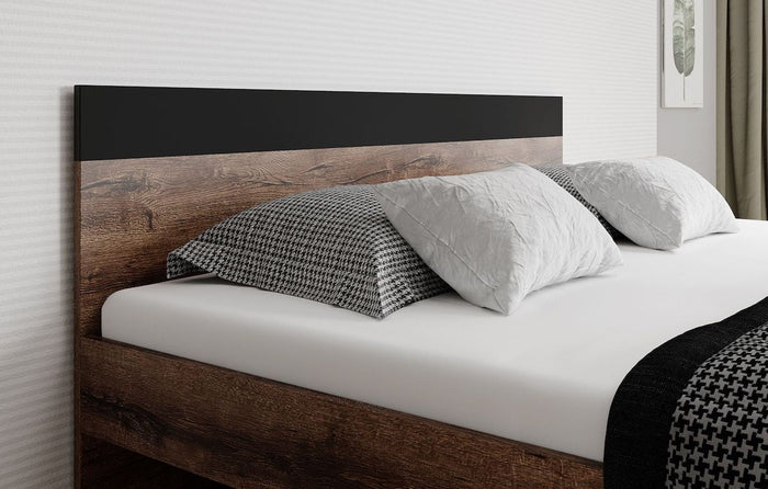 Meubella - Tweepersoonsbed Brown - Zwart - Eiken - 180x200 cm