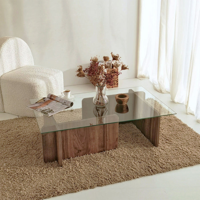 Giga Meubel - Salontafel Glas|Walnoot - 105x65x30cm - Escape