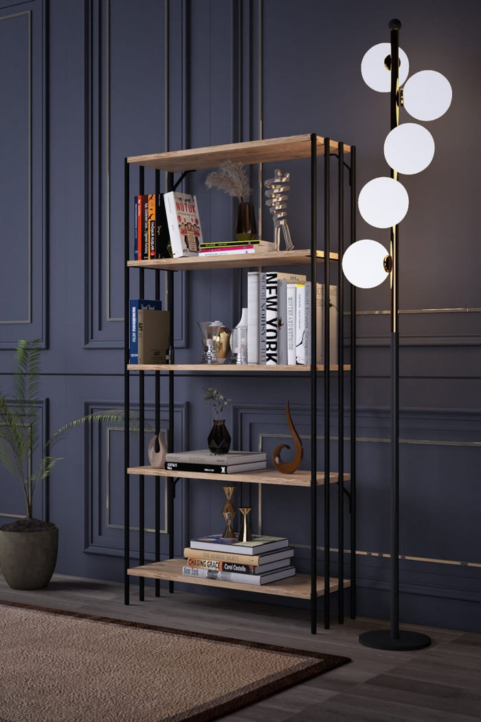 Giga Meubel - Boekenkast Zwart|Naturel Hout - 72x26x150cm - Verona