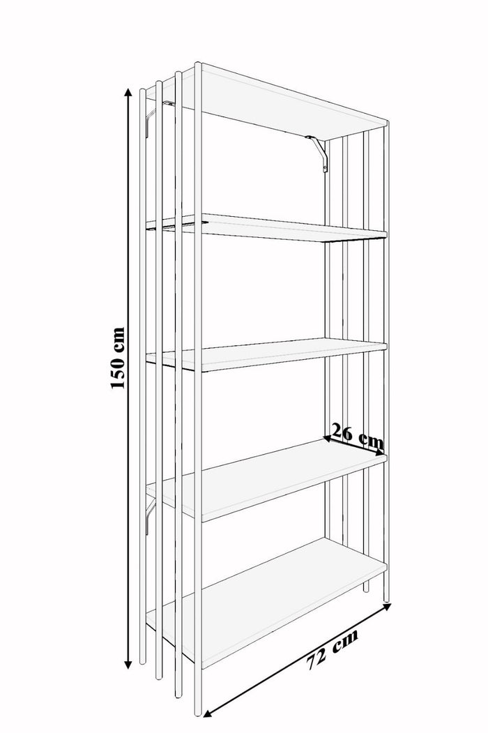Giga Meubel - Boekenkast Zwart|Naturel Hout - 72x26x150cm - Verona