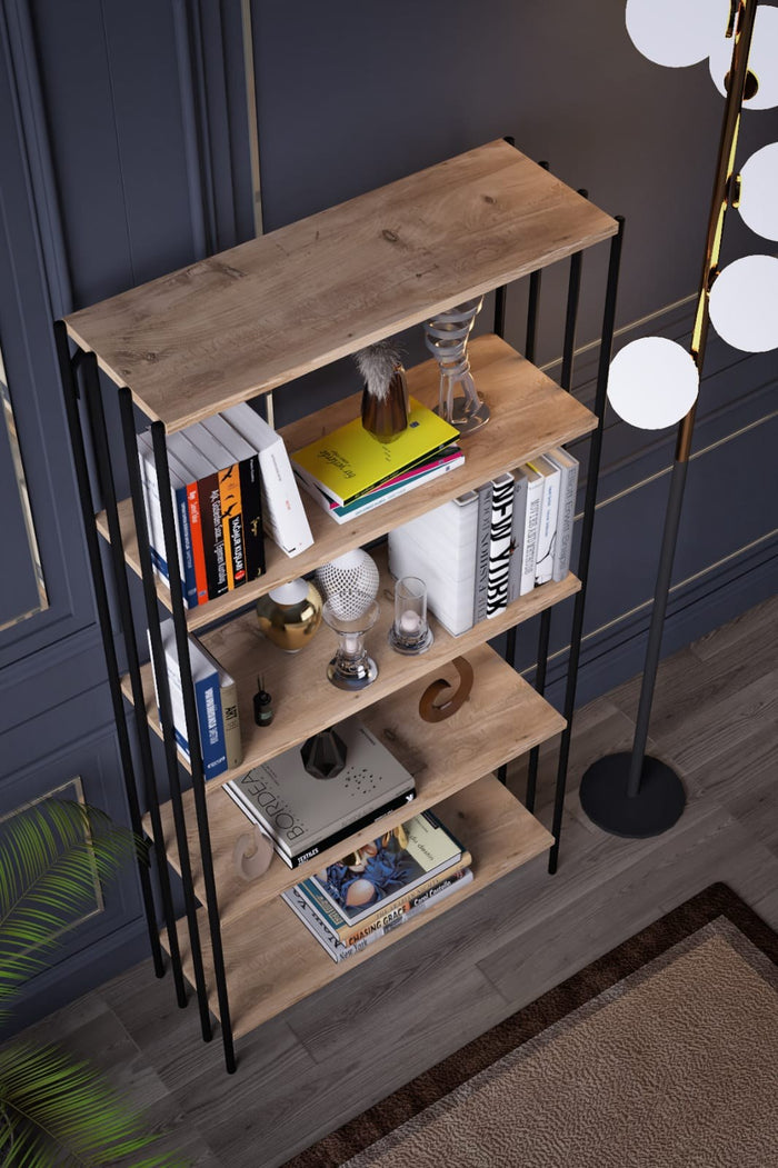 Giga Meubel - Boekenkast Zwart|Naturel Hout - 72x26x150cm - Verona