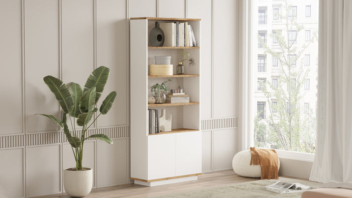 Giga Meubel - Boekenkast Wit|Naturel Hout - 75x27x168,3cm - Fethiye