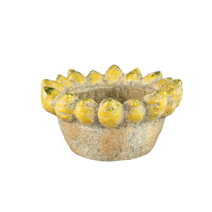 PTMD Fruitsy Yellow Round Terra Bowl Lemons Edge L