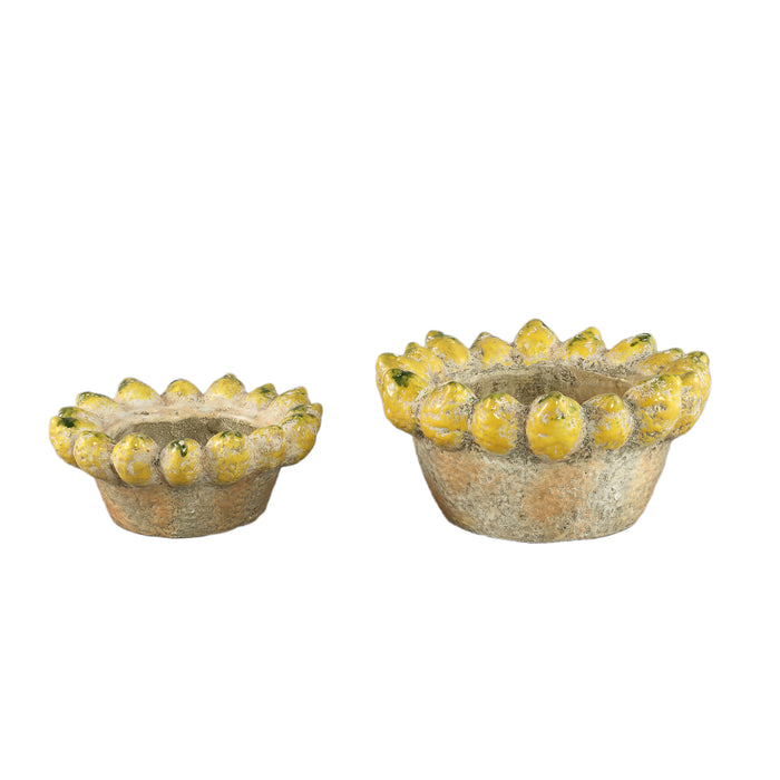 PTMD Fruitsy Yellow Round Terra Bowl Lemons Edge L