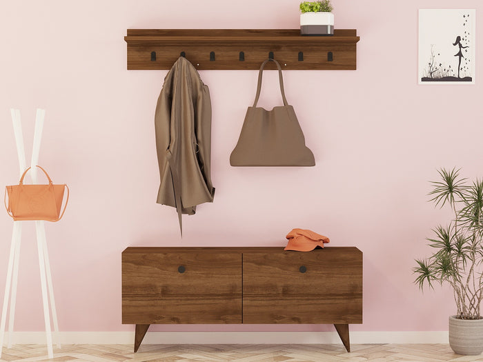 Giga Meubel - Schoenenkast + Kapstok Walnoot - 113x35x48,5cm - Rupa