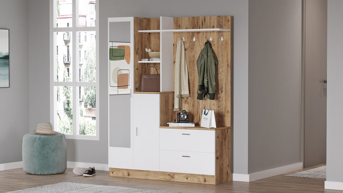 Giga Meubel - Garderobemeubel Naturel|Wit Hout - 140cm - Didim